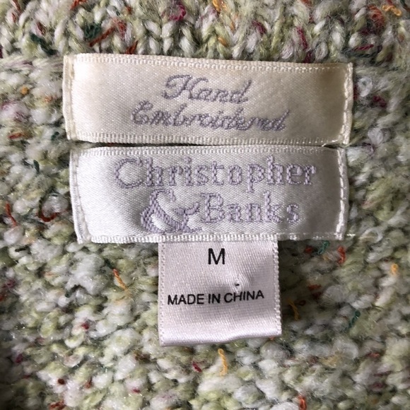 Christopher & BANKS Hand Embroidered Sweater Full Zip Vest Green & Tan - Size M - Picture 4 of 6
